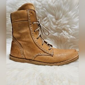 Tan Leather Lace-Up Boots, Barefoot Sole, 8.5, Made In Africa